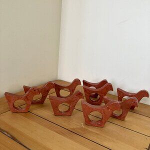 Bird Shape Napkin Rings Glazed Ceramic Terracotta Color Set of 9 Hand Made